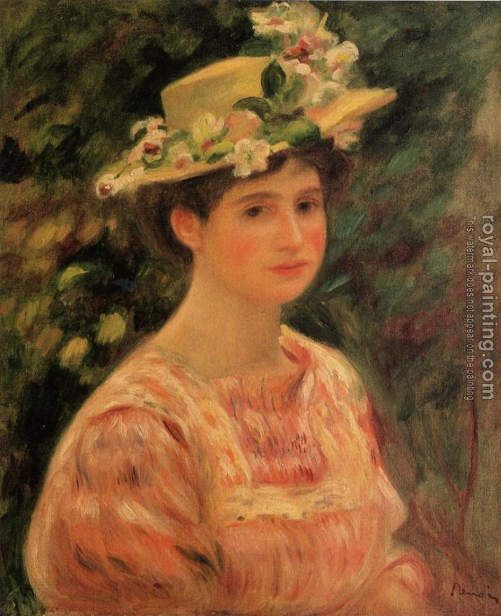 Pierre Auguste Renoir : Young Woman Wearing a Hat with Wild Roses